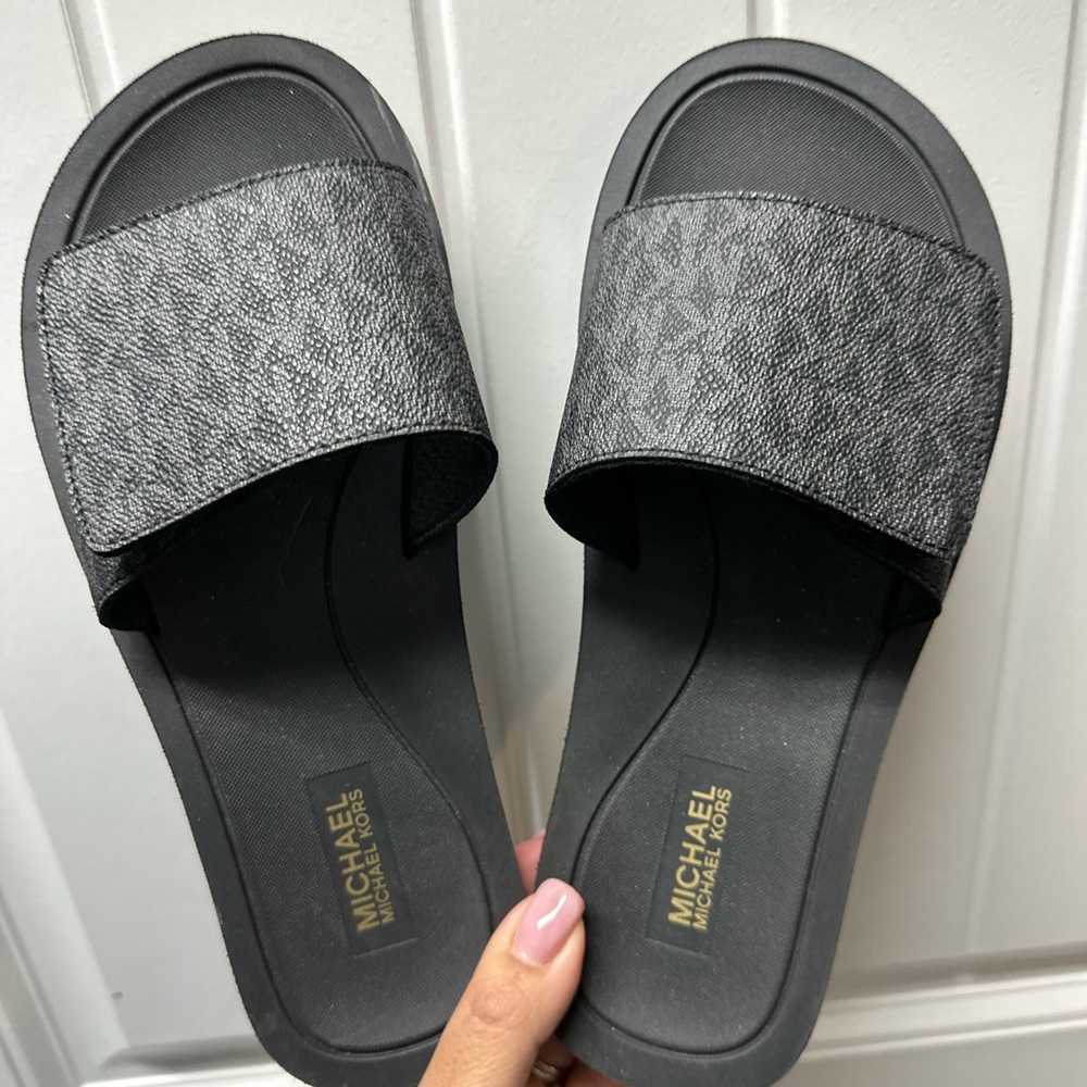Michael Kors Charcoal and Black Slide Sandals - Picture 6 of 6